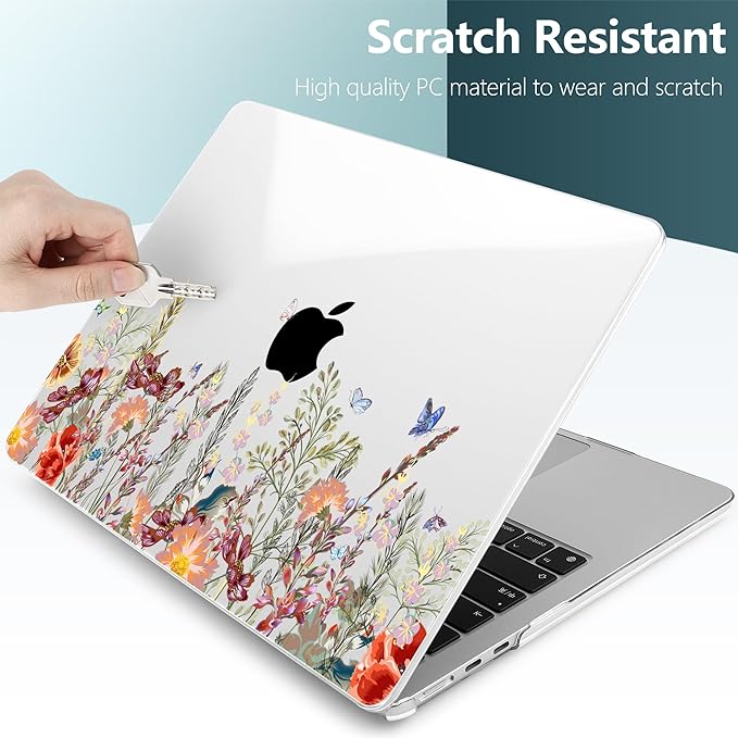 DONGKE Compatible with M4 MacBook Air 15 inch Case 2025 2024 2023 A3241 A3114 A2941 M3 M2 Liquid Retina Display Touch ID, Plastic Hard Case & Keyboard Skin & Screen Protector - Floral Illustration