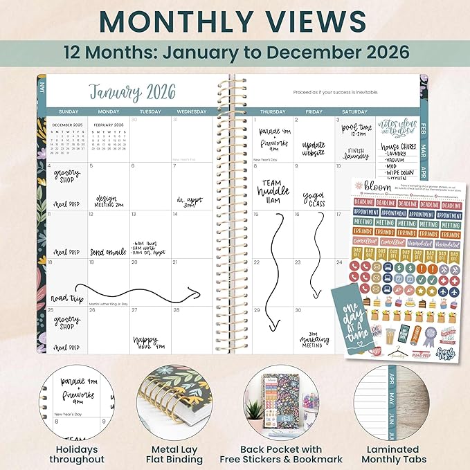 bloom daily planners 2026 Planner (January - December) Calendar Year Organizer - 5.5” x 8.25” - Weekly & Monthly Agenda Book with Stickers & Bookmark - Be Kind