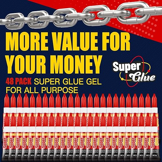 3 Gram (Pack of 48) Single use Super Glue Gel, Super Fast, Thick & Strong Adhesive Superglue, Cyanoacrylate Glue for Hard Plastics, DIY Craft, Ceramics, Frame, Leather, Metal Etc
