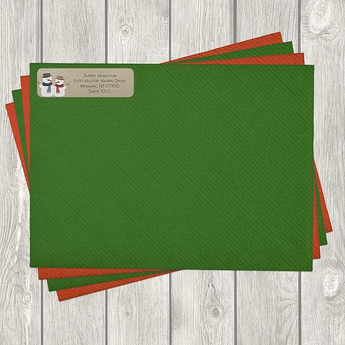 Kraft Snowmen Rolled Address Label/Roll of 500 Rustic Holiday Personalized Address Labels/Designer Return Address Stickers in Elegant Plastic Dispenser