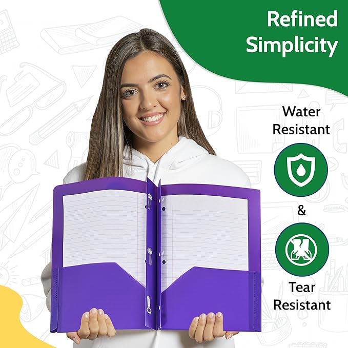 24 Pack Yellow Plastic Folders with Pockets Heavy Duty. 2 Pocket Folder with Prongs Bulk. Tear-Resistant Letter Size 8.5x11. Presentation Ready School and Office Supplies