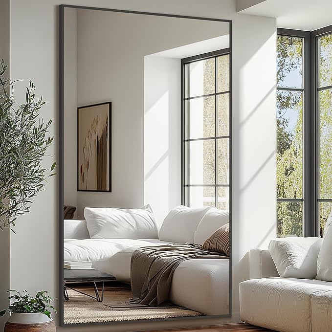 MELOMOIR 82"x44" Oversized Floor Mirror Freestanding, Oversized Mirror Full Length for Bedroom Living Room Dressing Room Gym Yoga Hair Salon, Black Mirror Full Length with Shatterproof Tempered Glass