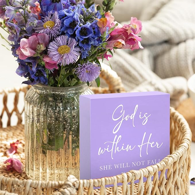 God is within Her Bible Verse Office Decor Purple Desk Accessories Sign for Women Home & Office Cute Desk Accessories Motivational Gifts for Women Coworker