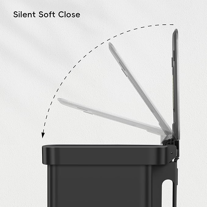 EKO Hudson Matte Stainless Steel 75 Liter/20 Gallon Large Kitchen Trash Can, Tall Step Garbage Can with Rear Bag Storage Compartment (Matte Black)