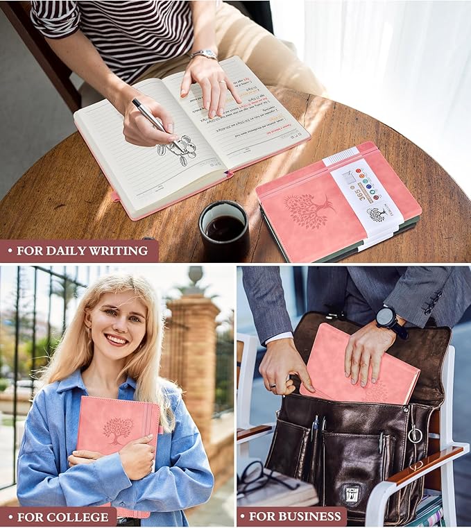 A5 Lined Journal Notebook - 365 Page Leather Journals for Writing Women & Men，Hardcover Notebook with 100Gsm Thick Pages，Daily Diary for Travel, Work，School，Note Taking，College Ruled (5.9" x 8.5")