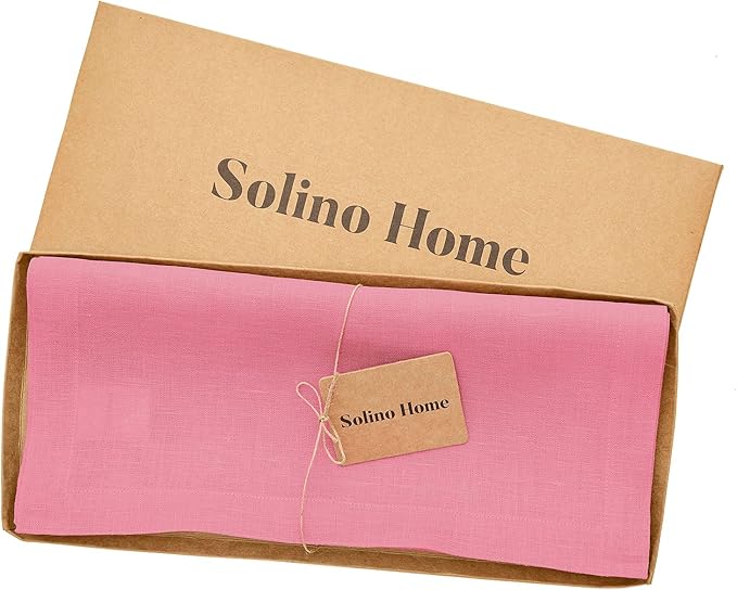 Solino Home Linen Pink Carnation Table Runner 48 Inches - 100% Pure Linen Short Table Runner 14 x 48 Inch Ideal for Dresser and Coffee Tables - Fete
