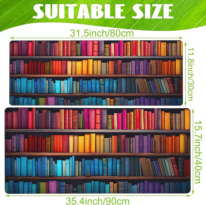 Large Gaming Mouse Pad for Desk,Bookshelves Full of Books Desk Mat,Colorful Books Desk Pad,Extended Big Computer Keyboard Mouse Pad with Non-Slip Base and Stitched Edge,35.4"x15.7"