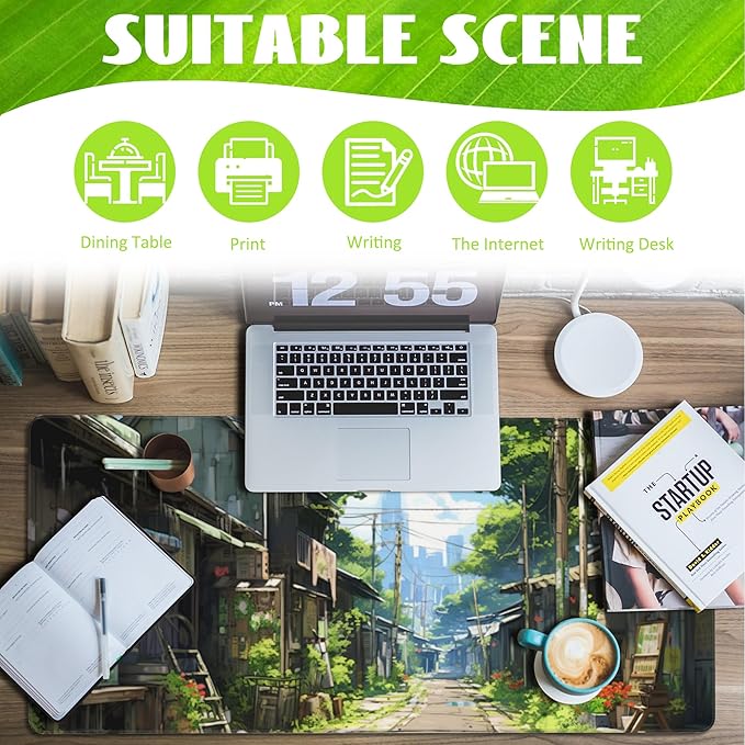 Anime Abandoned Town Desk Mat, Large Gaming Mouse Pad with Non-Slip Base and Stitched Edge, 35.4"x15.7"