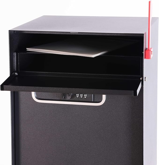 Post Mount Locking Mailbox with Code Lock - Large Capacity Security Password Metal Lock Mailbox - Waterproof Vertical Drop Mail Box Outdoor