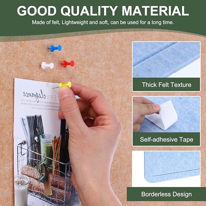 YOKIVE Felt Bulletin Board, 48 x 36 -Inch Foldable Decorative Pin Board Self Adhesive Felt Cork Board with 20 Pushpins, Great for Wall, Photo Display, Paste Note, Schedule(Blue)