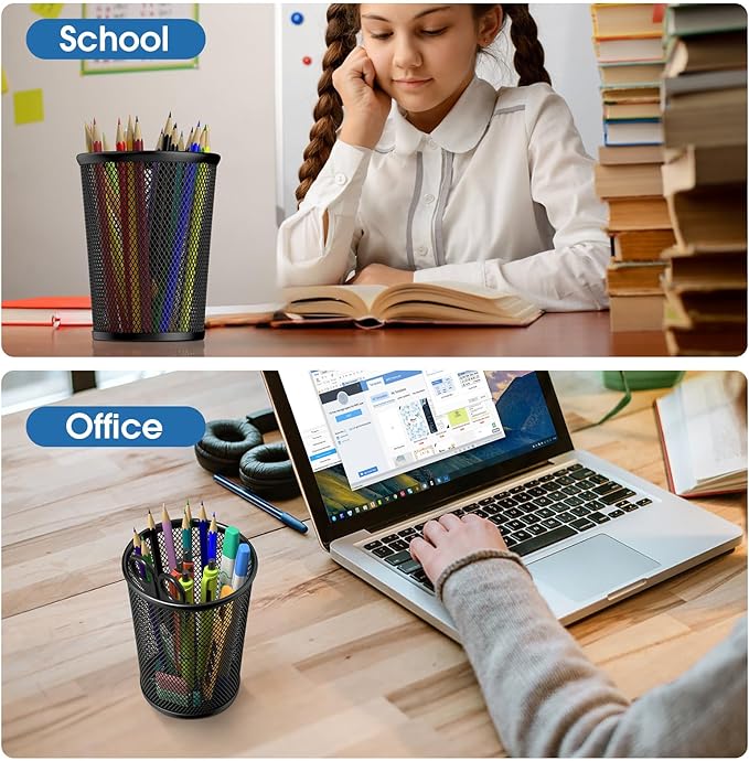 MaxGear Pen Holder for Desk, Premium Mesh Metal Pencil Holder Pen Cup Marker Organizer Makeup Brush Holders, Desk Accessories & Workspace Organizers for Home, School & Office, 5.4’’, 2 Pack