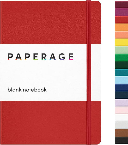 PAPERAGE Blank Journal Notebook, (Red), 160 Pages, Medium 5.6 in x 8 in - 100 GSM Thick Paper – Hardcover Journaling Notebook for Work, School, Note Taking or Sketching