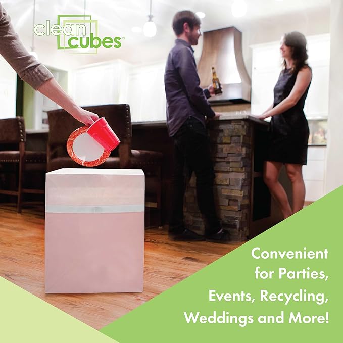 | 13 Gallon Disposable Trash Cans (3-Pack) with Fitted Trash Bags - Reusable Garbage and Recycling Bins for Parties, Events, and More (Pink - 17" Height x 13.5" Width x 10" Depth)