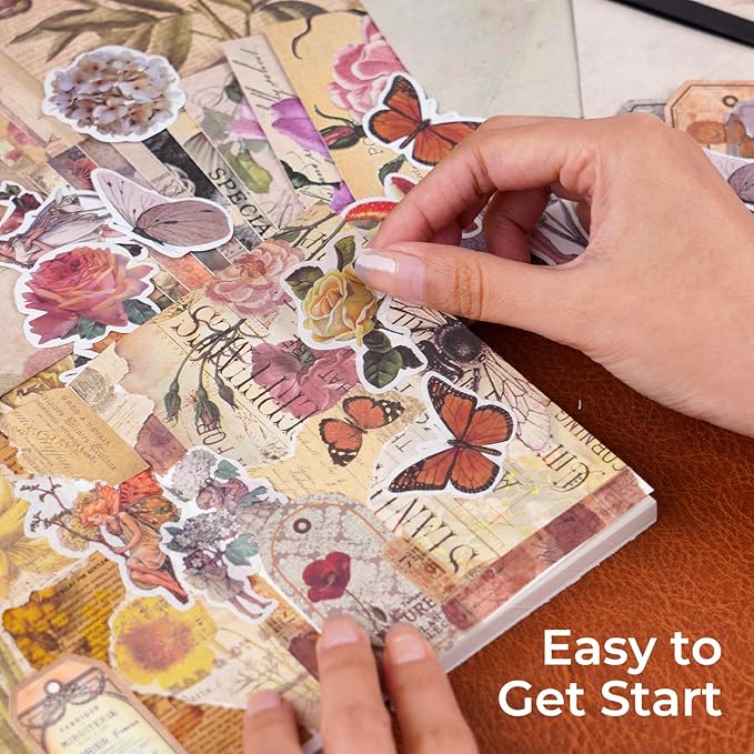 Funto Scrapbooking Kit (202 PCS), Vintage Collection-Rose Angel, Perfect for Bullet Scrapbooking Materials, Planner DIY Arts Craft Collage