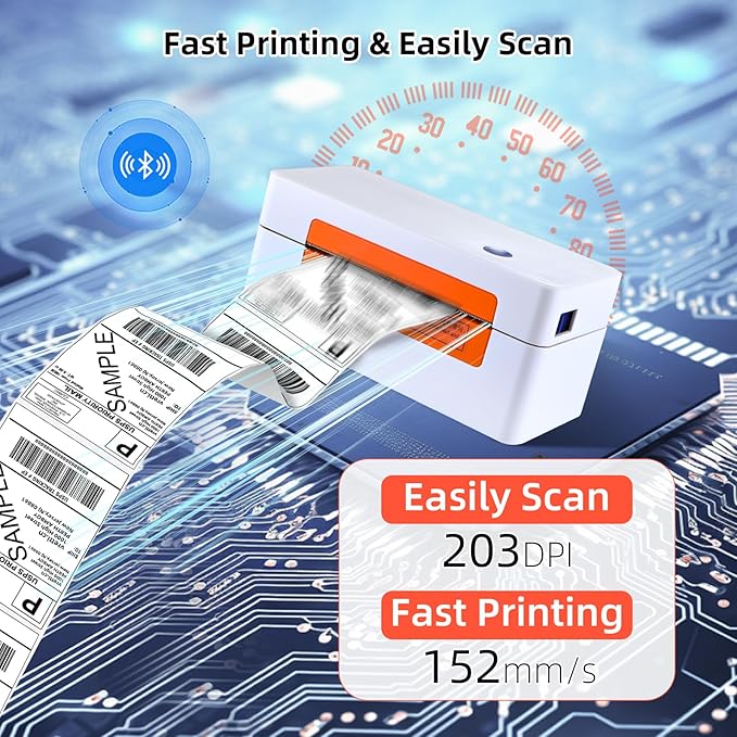 vretti Bluetooth Shipping Label Printer - 4x6 Thermal Label Printer for Shipping Packages Small Business Office or Home,Widely Used for Amazon, Ebay, Shopify, Etsy, USPS