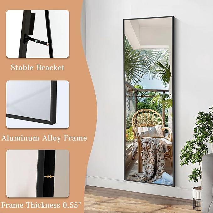58"x18" Full Length Mirror Rectangle Body Dressing Floor Standing Mirrors for Bedroom & Cloakroom, Black