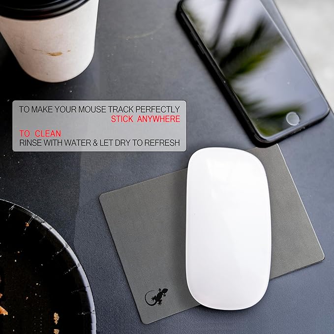 Mouse Pad Adhesive Bottom - Sticks to Any Surface - Portable - Webcam Covers and Screen Cleaner Included (2 x Gray)