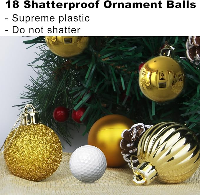 Gold 2.5" Christmas Balls Christmas Tree Decoration Ornaments Shatterproof Hanging Balls for Xmas Tree Holiday Decor Set of 18pcs