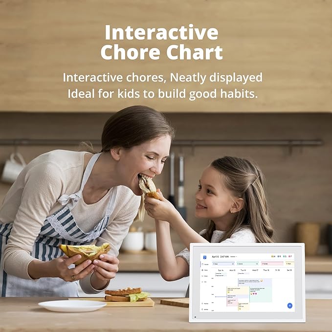 Dragon Touch 10.1 inch Digital Calendar Chore Chart – Interactive Touchscreen, Smart Family Planner, Hearth Display Desk Digital Calendar Seamless Scheduling white