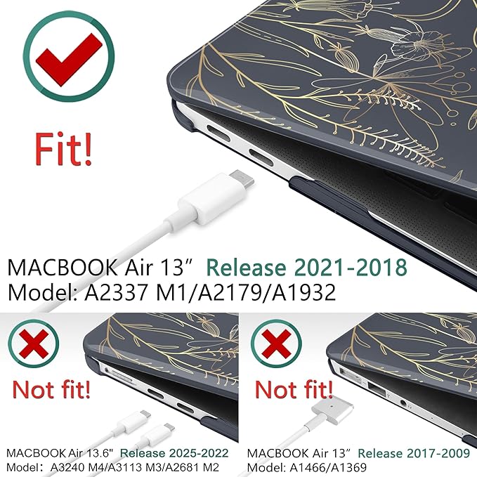 DONGKE Compatible with MacBook Air 13 inch Case 2021 2020 2019 2018 Release A2337 M1 A2179 A1932 with Retina Display & Touch ID, Plastic Hard Shell & Keyboard Cover - Floral Blooming
