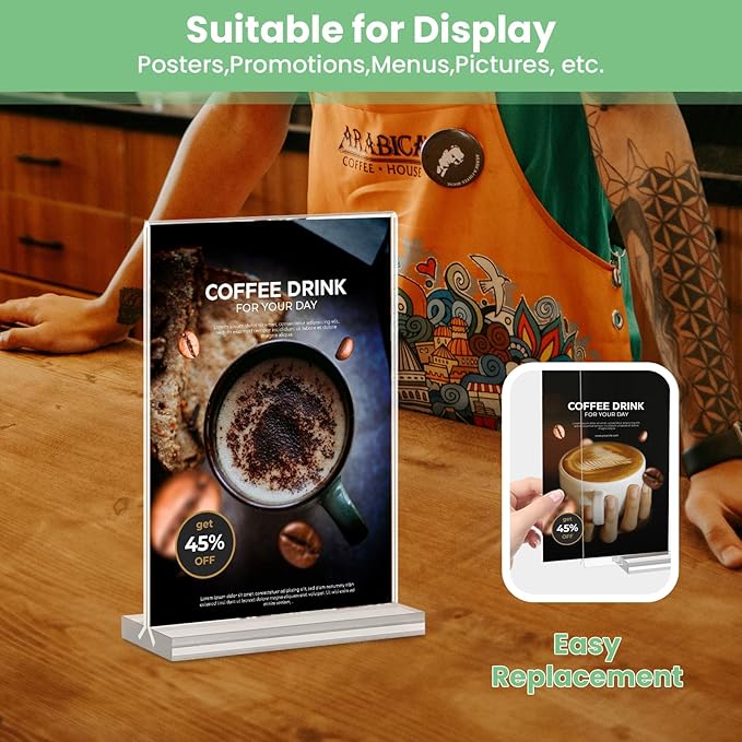 Acrylic Sign Holder 4x6, 21 Pack Clear Table Menu Vertical Double Sided Display, Plastic Menu Stand Paper Holder Suitable for Restaurants Office Store Show Fair