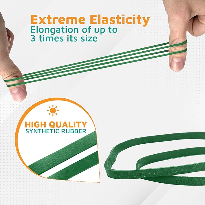 PlasticMill Green Rubber Bands Size 33 (3 1/2" x 1/8") - #33 Colored Rubber Bands Office Supplies - Strong, Elastic Bands for Crafts, Balloon Garland, Cash, File Folders (100-Pack)
