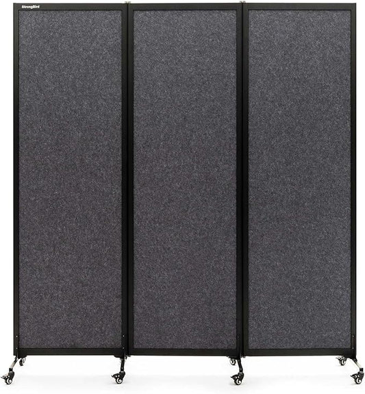 Upgrade Version Room Partition and Divider, Freestanding Rolling Dividers with Wheels,Office Privacy Screen Divider Wall,Classroom Felt Dividers,6'L* 6'7"H,3 Panel,Dark Grey