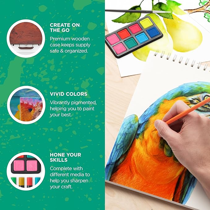 Norberg & Linden 144-Piece Art Set in Wooden Box with Drawer - Art Set for Adults, Teens, Kids - Premium Art Supplies - Includes Watercolors, Oil Pastels, Crayons, & More