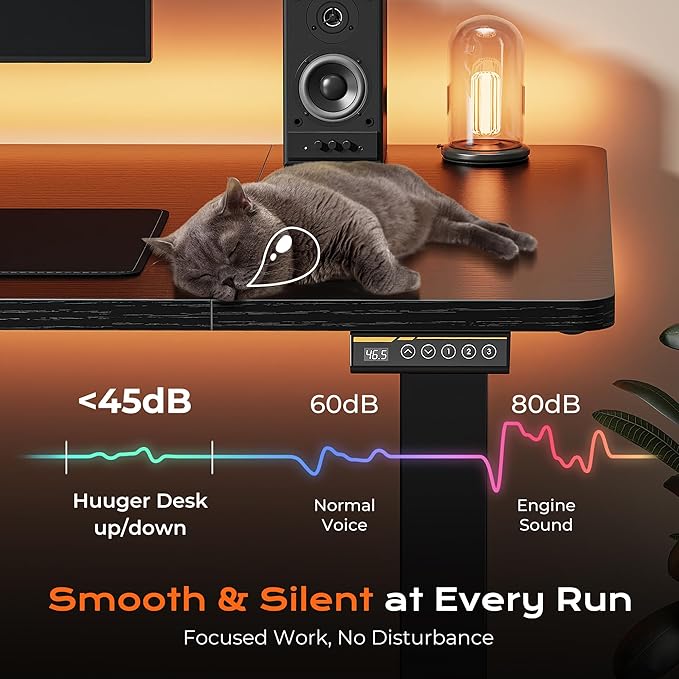 Huuger 63 x 28 Large Electric Standing Desk, Height Adjustable Computer Desk, 27.6" Deep Desktop, Stand up Gaming Office Table with 2 Hooks, 3 Preset Heights, for Home Office, Black