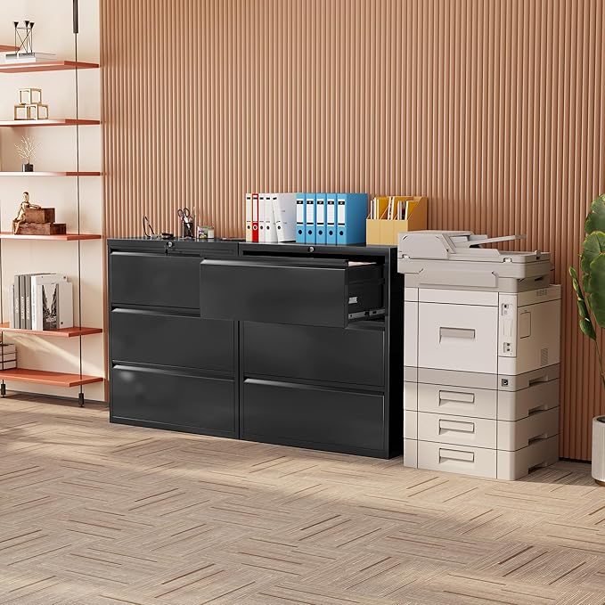 INTERGREAT Lateral File Cabinet with Lock, 3 Drawer Lateral Filing Cabinet for Legal/Letter A4 Size, Metal Steel Locking Black Wide File Cabinets for Home Office