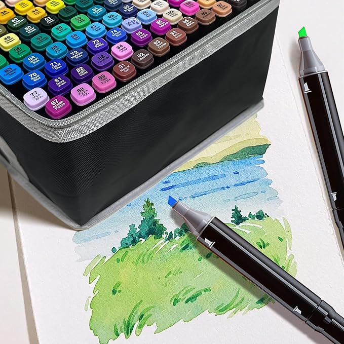 120-Color Dual-Tip Alcohol Markers Set - Alcohol-Based Art Markers for Coloring, Drawing & Sketching -Gift for Kids, Teens, Artists