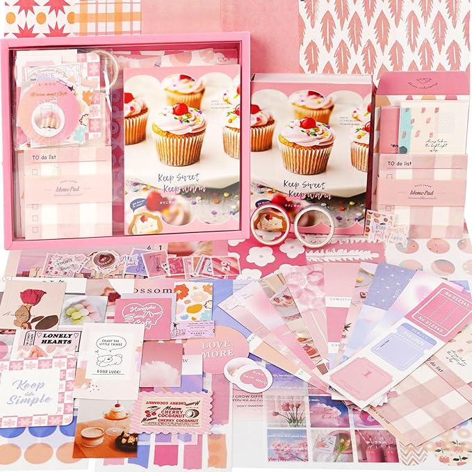 Funto Scrapbooking Kit(155 PCS), Warm Mail Series-My Sweetheart, Perfect for Bullet Scrapbooking Materials, Planner DIY Arts Craft Collage