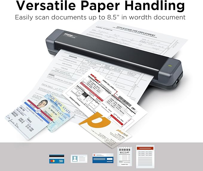 Plustek Mobile Scanner S410 Plus - Portable Sheet-Fed Document Scanner - for Windows 7 / 8 / 10 / 11, Featuring Button-Free Scanning with Included OCR Software