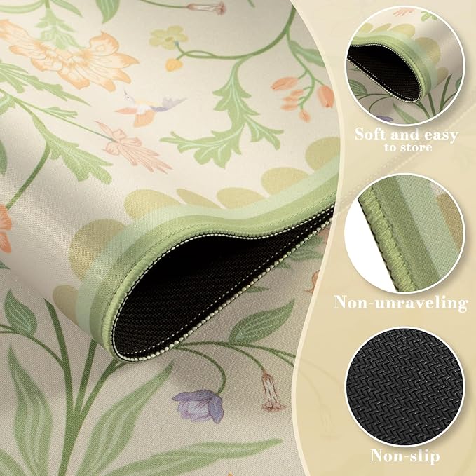HAOCOO Light Green Iris Flower Desk Pad Mat, Non-Slip XXL Mouse Pad with Stitched Edges, Cute Floral Computer Mat, Elegant Desk Decor for Home, School, Office Accessories