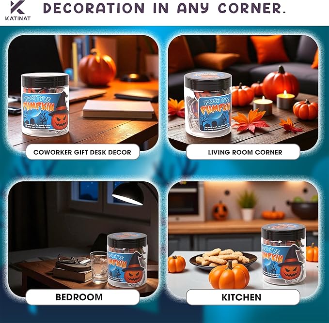 Positive Pumpkin Jar, Affirmation Jar – Halloween Gifts for Kids, Teens, Women – 60 Cute Pumpkin Cards for Emotional Support, Halloween Decor, Trick or Treat Basket Stuffer