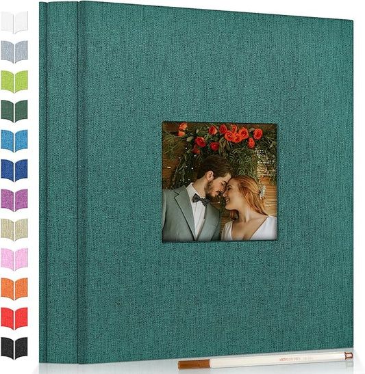 Photo Album Self Adhesive Scrapbook Album for 3x5 4x6 5x7 8x10 Pictures,60 Pages Linen Cover with Display Window DIY Photo Book,Ideal Gifts for Family Travel Wedding Baby