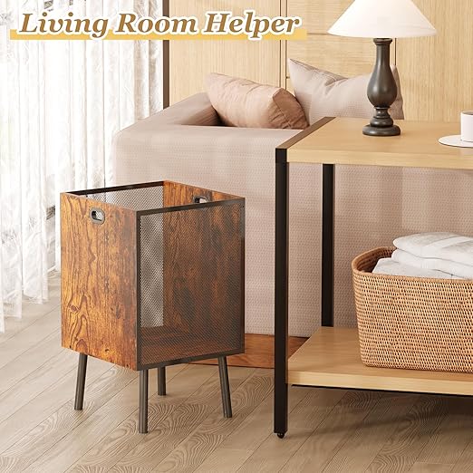 8.5 Gallon Retro Wooden Trash Can with Metal Mesh – Large Wastebasket with Handles & Legs | Under Desk Trash Can for Office or Home | Breathable Garbage Can | Stylish Office Waste Basket