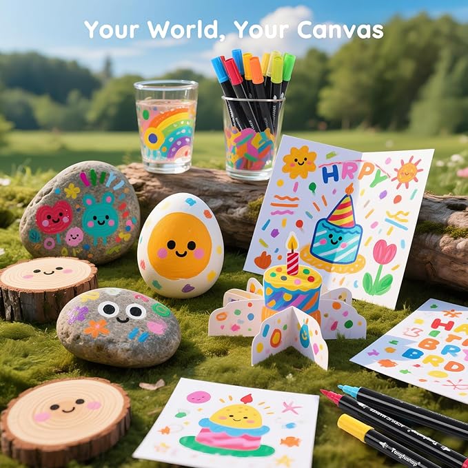 Tongfushop 84 Colors (14 Metallic) Acrylic Paint Marke, Dual Fine & Brush Tip Paint Pens, No Bleed & Quick-Dry with Case for Rock Painting, Canvas, Wood, Ceramic, Glass, Adult & DIY Art Supplies