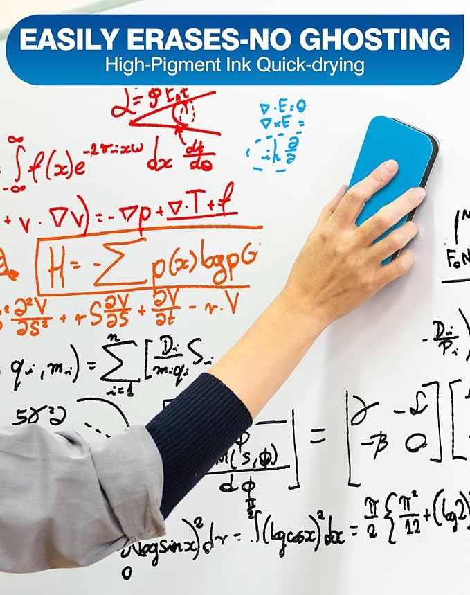 SFAIH Dry Erase Markers Chisel Tip with Magnetic Whiteboard Eraser, 72 Bulk 12 Assorted Colors White Board Markers for Teachers, Versatile Lines, 1s Quickly Dry, Perfect for Classroom and Office