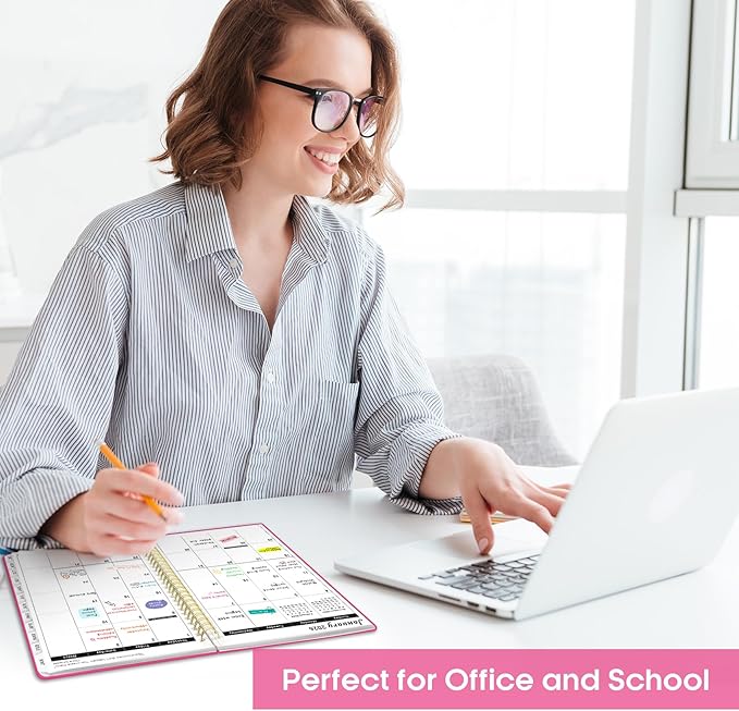 2026 Planner, Weekly and Monthly Calendar Planner, January 2026 - December 2026, Hardcover 2026 Calendar Planner Book with Tabs For Women & Men, Inner Pocket, Spiral Bound, Perfect for Office Home School Supplies - A5 (6.3" x 8.5"), Berry Pink