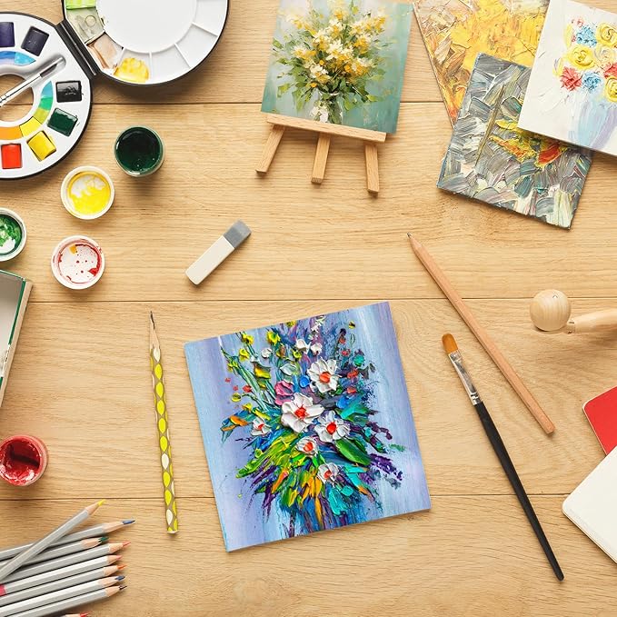 ESRICH Mini Canvases for Painting, 4x4In Canvas in Bulk 72 Pack Small Canvas Panels Cotton Paint Canvas Primed Acid Free Blank Canvas Boards for Oil,Watercolor,Acrylic,Gouache & Tempera