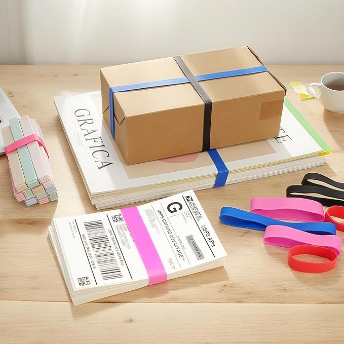 LotFancy Rubber Bands Assorted Size, 4 Sizes Size84, Size82, Size 94, Size 105, Heavy Duty Colored Rubber Bands for Office Supplies