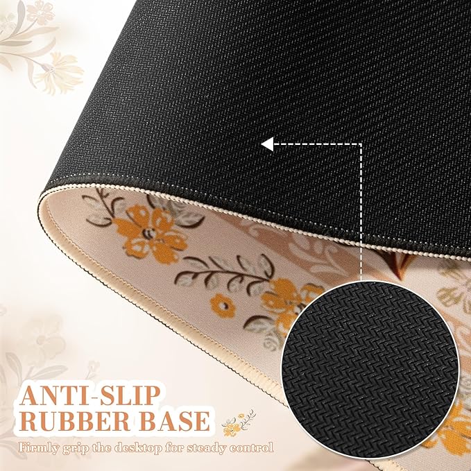 iCasso Desk Matt for Desktop, Cute Desk Pad Mat, XXL Large Mouse Pad, Anti-Slip Big Mousepad with Stitched Edges, Keyboard Pad Mouse Mat for Computer (Yellow Floral)