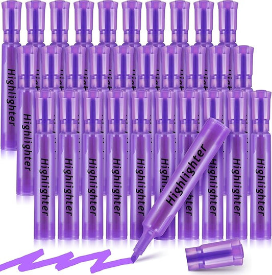 Qilery 30 Pack Highlighters Bulk, Tank Style Chisel Tip Highlighters Markers Quick Drying for Kids and Adult Coloring, Classroom Home Office School Supplies (Purple)