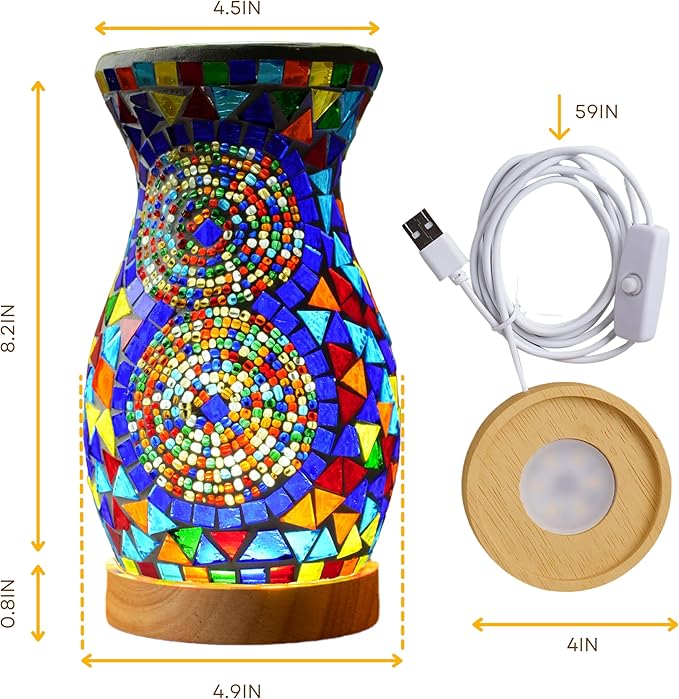 Mosaic Vase Lamp, Turkish Moroccan Table Lamp, Colorful Handmade Glass Vase, Water-Fillable, Vase, Decorative Lamp, Three-Color Light, Suitable for Bedroom Ambient Living Room Farmhouse