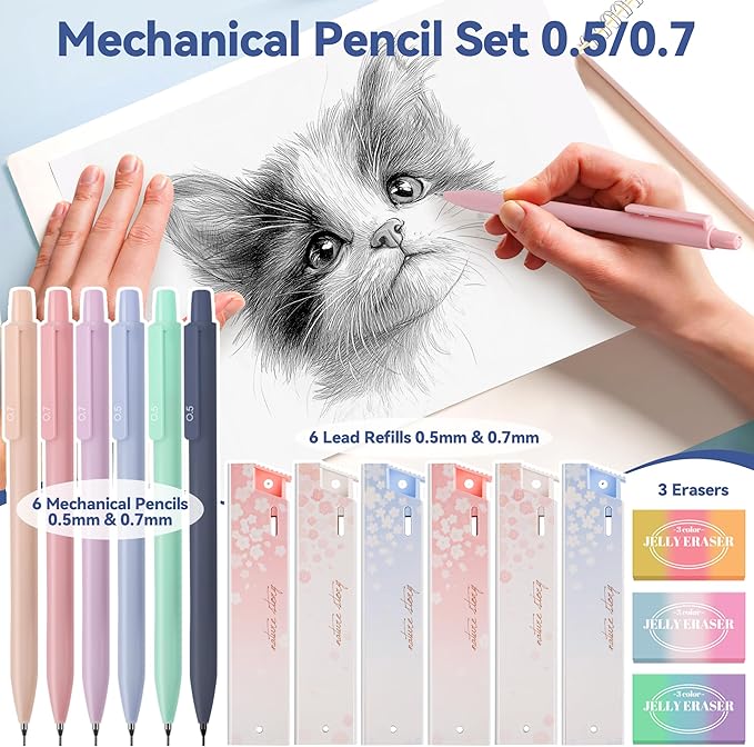 61 PCS Aesthetic School Supplies with Cute Pen Case, Pastel Highlighters, Gel & Erasable Pens, Mechanical Pencils, Refills, Complete Essentials Stationery Kit for Students (Blue)