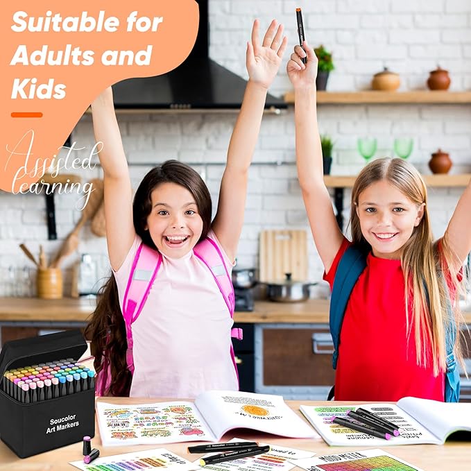 Soucolor Alcohol Markers, 131 Dual Tip Permanent Artist Art Markers for Adult Coloring, Sketching and Illustrations, with Case for Easy Storage, Alcohol Based Markers for Book Painting and Card Making