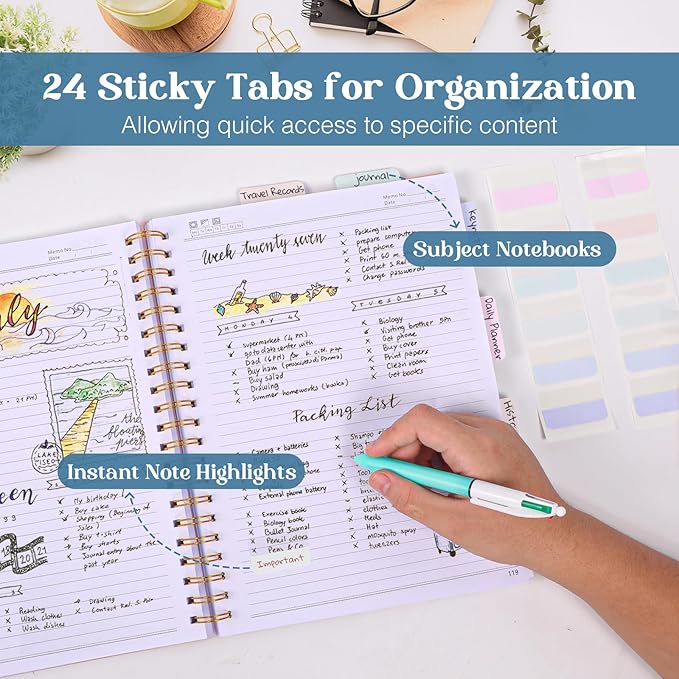 Spiral Notebook, 8.5” x 11” Notebooks for Work, 300 Numbered Pages College Ruled Notebook, Large Notebook for School with 24 Tabs, A4 Notebook Journal for Women Men, Thick Paper, Back Pocket, Pink