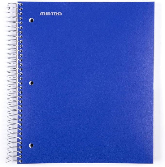 Mintra Office Durable Spiral Notebooks, 5 Subject (Blue, Wide Ruled 1pk)