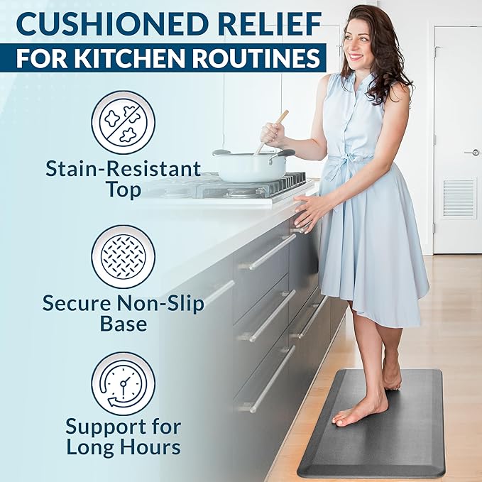 ComfiLife Anti Fatigue Floor Mat – 3/4 Inch Thick Kitchen Mats for Floor, Standing Desk Mat, Kitchen Rug – Comfort at Home, Office – Durable – Stain Resistant – Non-Slip Bottom (20" x 32", Gray)